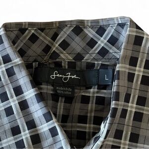 Sean John Black and Gray Plaid Cotton Shirt